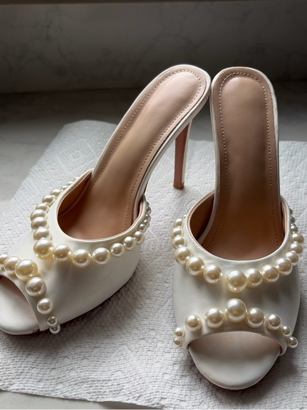 Bridal Pearl Open Back Heels